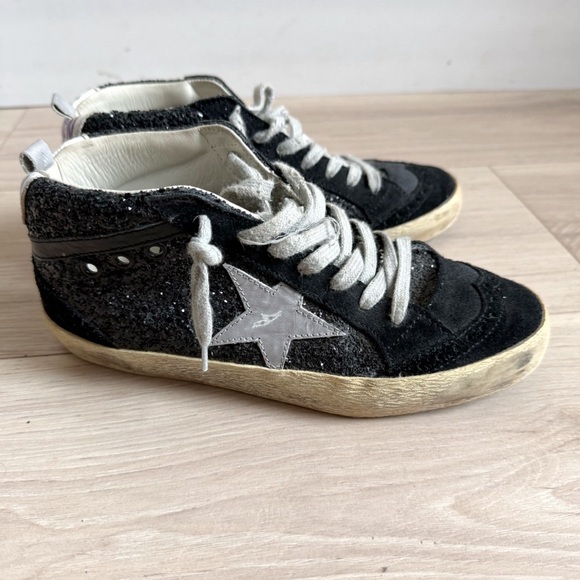 Authentic Golden Goose Mid Stars with Black Glitter Accents Size 37 - Picture 4 of 12